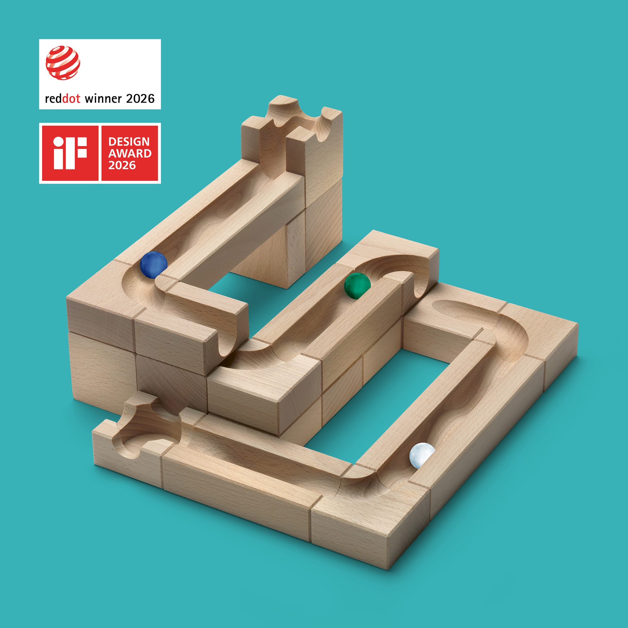CUBORO WAVE expansion set with wave-shaped marble run elements.